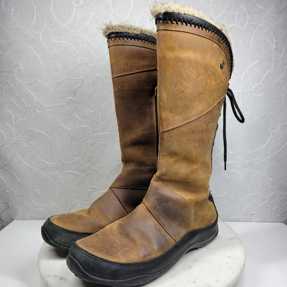The North Face Janey II Luxe Boots Womens 10 Brown Leather PrimaLoft Fur Trim